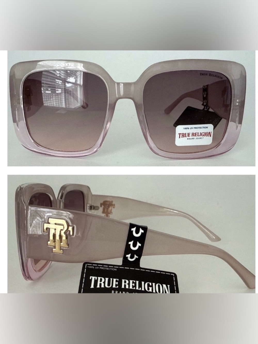 True Religion Women's Taupe Pink Gradient Oversized Square Sunglasses